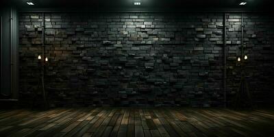 AI generated Black Brick Wall Texture Background. Room with Dark Brick Wall. Generative AI photo