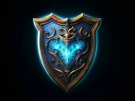 AI generated Fantasy Medieval Shield Isolated on Black Background. Shield with Game Style. Generative AI photo