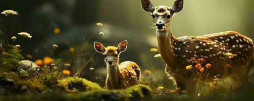 AI generated Deer and Fawn With a Blurry Forest Background. Generative AI photo