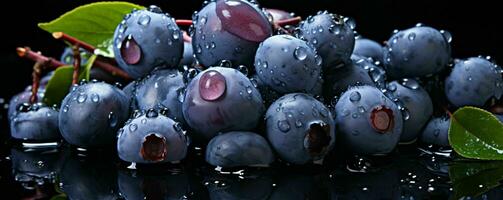 AI generated Fresh Bilberry with Water Drops. Blueberry. Generative AI photo
