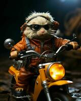 AI generated Cute Little Hamster Riding a Motorcycle. Generative AI photo