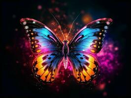 AI generated Beautiful Butterfly with Glowing Effect on Dark Background. Generative AI photo