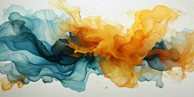 AI generated Blue and Gold Paint Splash and Texture on White Background. Paint Stain. Generative AI photo