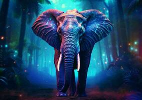 AI generated Colorful Elephant Illustration with Glow Effect. Generative AI photo