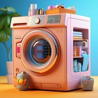 AI generated Cute Futuristic and Minimalist Washing Machine Illustration. Generative AI photo