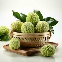 AI generated Fresh Custard Apples in a Basket. Sugar Apple. Healthy Fruit. Generative AI photo