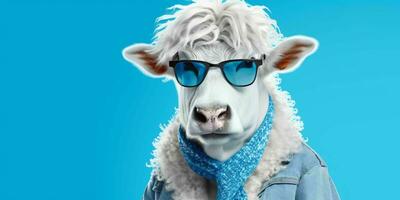 AI generated Portrait of Cool and Funny Cow Wearing Glasses in Studio Background. Generative AI photo