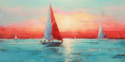 AI generated Sailboat Illustration in Oil Paint Style. Generative AI photo