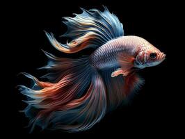 AI generated Beautiful Siamese Fighting Fish. Close Up of Betta Fish Isolated on Black Background. Generative AI photo