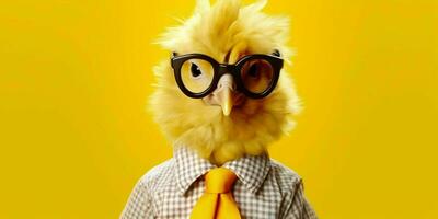 ai generado linda y gracioso pollo vistiendo lentes y casual atuendo. generativo ai foto
