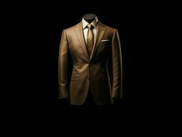 AI generated Elegant Brown Men's Suit Isolated on Black Background. Generative AI photo