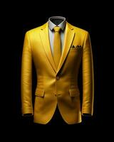 AI generated Elegant Yellow Men's Suit Isolated on Black Background. Generative AI photo
