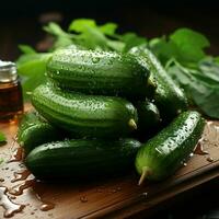 AI generated Fresh Cucumber with Water Droplets. Generative AI photo