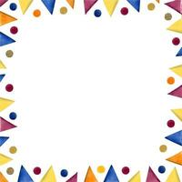 Birthday party square frame of colorful bright flags and confetti, Greeting card template. Watercolor festive Invitation vector