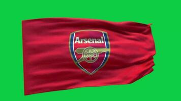 Arsenal football club flag waving 3d render animation motion graphic isolated on green screen background video