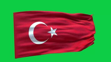 Turkey Flag 3d render waving animation motion graphic isolated on green screen background video