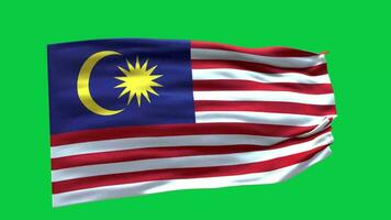 Malaysia Flag 3d render waving animation motion graphic isolated on green screen background video