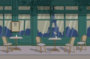 Parisian cafe with a terrace, the reflection of the Eiffel Tower in the windows. Vector. vector