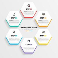 Modern hexagon shape infographic vector with 6 step icons