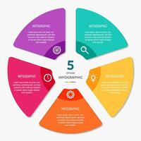 Circle shape infographic chart template with 5 options. vector