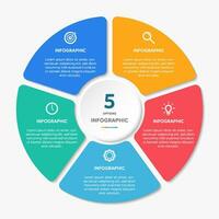 Circle shape infographic chart template with 5 options. vector