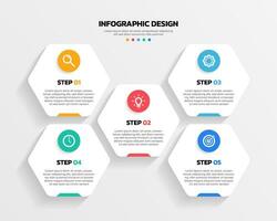 Modern hexagon shape infographic vector with 5 step icons