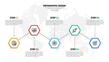 Modern hexagon shape infographic vector with 5 step icons