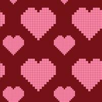 seamless pattern with Pixel hearts . Vector illustration. Pixel hearts background in retro video game style.
