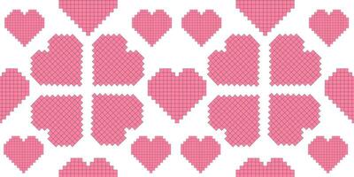 Pixel hearts for Valentine's Day seamless pattern. Vector illustration Pixel hearts background in retro video game style.