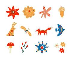 Set of scandinavian animals and flower vector