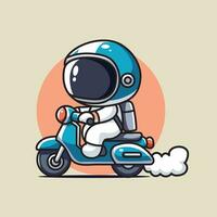 cute vector design illustration of an astronaut riding a motorbike