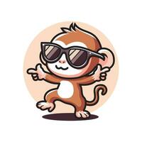 cute vector design illustration of dancing monkeys wearing glasses