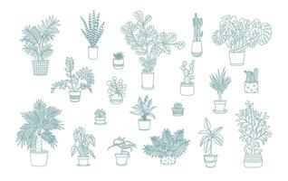 Different monochrome houseplants icons in line art style. vector