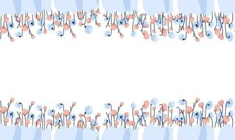 Easter blue background with spring flowers on top and bottom. Spring and Easter background with a place for text vector