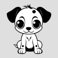 Cute dog vector black and white cartoon character design collection. White background. Pets, Animals.