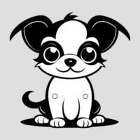 Cute dog vector black and white cartoon character design collection. White background. Pets, Animals.