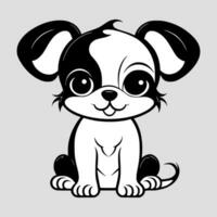 Cute dog vector black and white cartoon character design collection. White background. Pets, Animals.