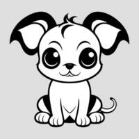 Cute dog vector black and white cartoon character design collection. White background. Pets, Animals.