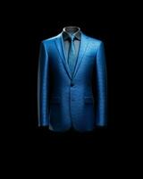 AI generated Elegant Blue Men's Suit Isolated on Black Background. Generative AI photo