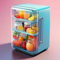 AI generated Cute Futuristic and Minimalist 3D Fridge Illustration. Generative AI photo