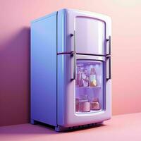 AI generated Cute Futuristic and Minimalist 3D Fridge Illustration. Generative AI photo