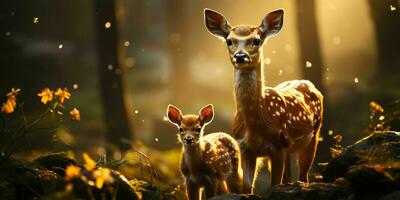 AI generated Deer and Fawn With a Blurry Forest Background. Generative AI photo