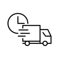 Vector line icon delivery truck with clock. Symbol shipping business and outline sign transportation order. Line service cargo and fast logistic express courier