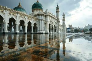 AI generated Beautiful mosque with an atmosphere after the rain, in the afternoon. Generative AI photo