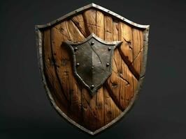 AI generated Medieval Wooden Shield with War Torn Mark. Generative AI photo