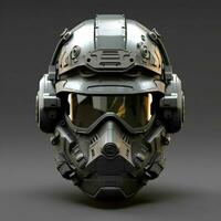 AI generated Modern and Futuristic War Helmet Isolated on Gray Background. Generative AI photo