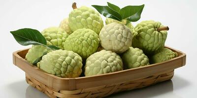 AI generated Fresh Custard Apples in a Basket. Sugar Apple. Healthy Fruit. Generative AI photo