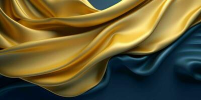 AI generated Luxurious Blue and Gold Silk Fabric Background. Generative AI photo