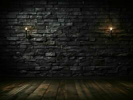 AI generated Black Brick Wall Texture Background. Room with Dark Brick Wall. Generative AI photo