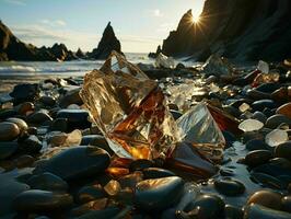 AI generated Shiny Sea Glass on The Beach. Gemstone. Generative AI photo